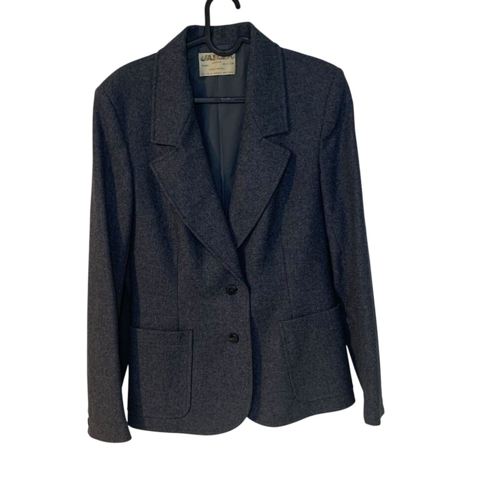 Vintage Jaeger Womens Gray 2 Button Wool Preppy Old Money Blazer 14 Quiet Luxury
